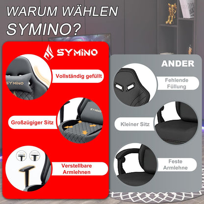 Chaise Gaming Symino – Ergonomique avec Repose-Pieds, Dossier Inclinable, Accoudoirs Ajustables, Cuir PU, Coussin Lombaire & Têtière