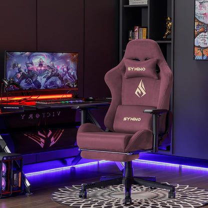 Chaise Gaming Symino – Ergonomique avec Repose-Pieds, Dossier Inclinable, Accoudoirs Ajustables, Cuir PU, Coussin Lombaire & Têtière