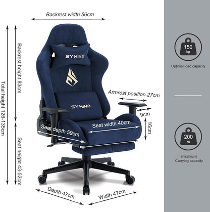 Chaise Gaming Symino – Ergonomique avec Repose-Pieds, Dossier Inclinable, Accoudoirs Ajustables, Cuir PU, Coussin Lombaire & Têtière