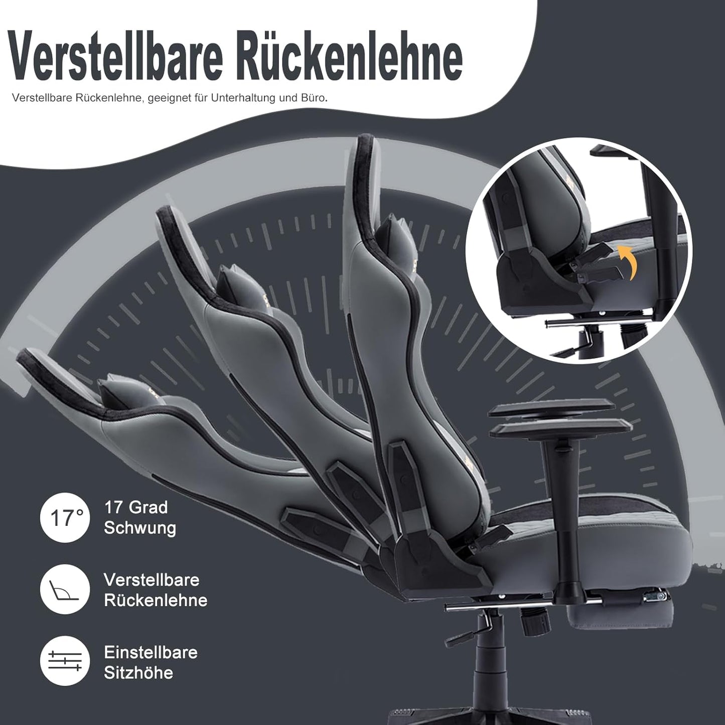 Chaise Gaming Symino – Ergonomique avec Repose-Pieds, Dossier Inclinable, Accoudoirs Ajustables, Cuir PU, Coussin Lombaire & Têtière