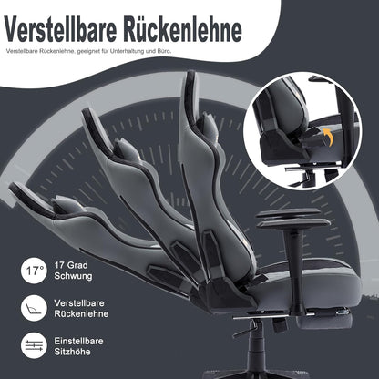 Chaise Gaming Symino – Ergonomique avec Repose-Pieds, Dossier Inclinable, Accoudoirs Ajustables, Cuir PU, Coussin Lombaire & Têtière