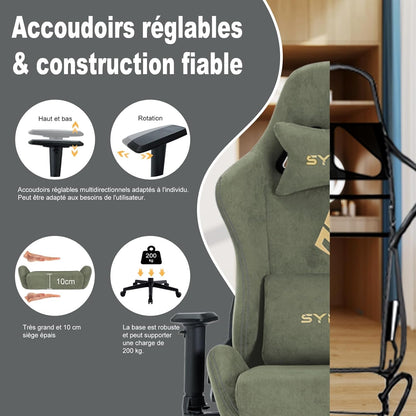 Chaise Gaming Symino – Ergonomique avec Repose-Pieds, Dossier Inclinable, Accoudoirs Ajustables, Cuir PU, Coussin Lombaire & Têtière