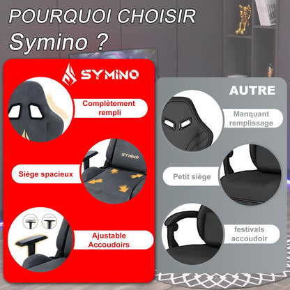 Chaise Gaming Symino – Ergonomique avec Repose-Pieds, Dossier Inclinable, Accoudoirs Ajustables, Cuir PU, Coussin Lombaire & Têtière