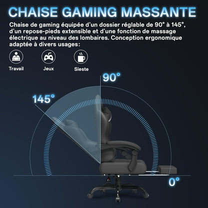 Fauteuil Gaming Massant TRIUMPHKEY – Ergonomique avec Appui-tête, Repose-pieds et Coussin Lombaire – Inclinaison 135° – Design Racing