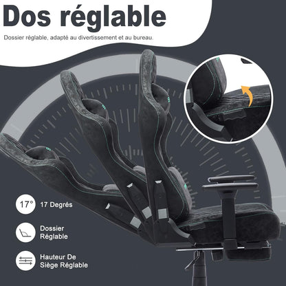 Chaise Gaming Symino – Ergonomique avec Repose-Pieds, Dossier Inclinable, Accoudoirs Ajustables, Cuir PU, Coussin Lombaire & Têtière