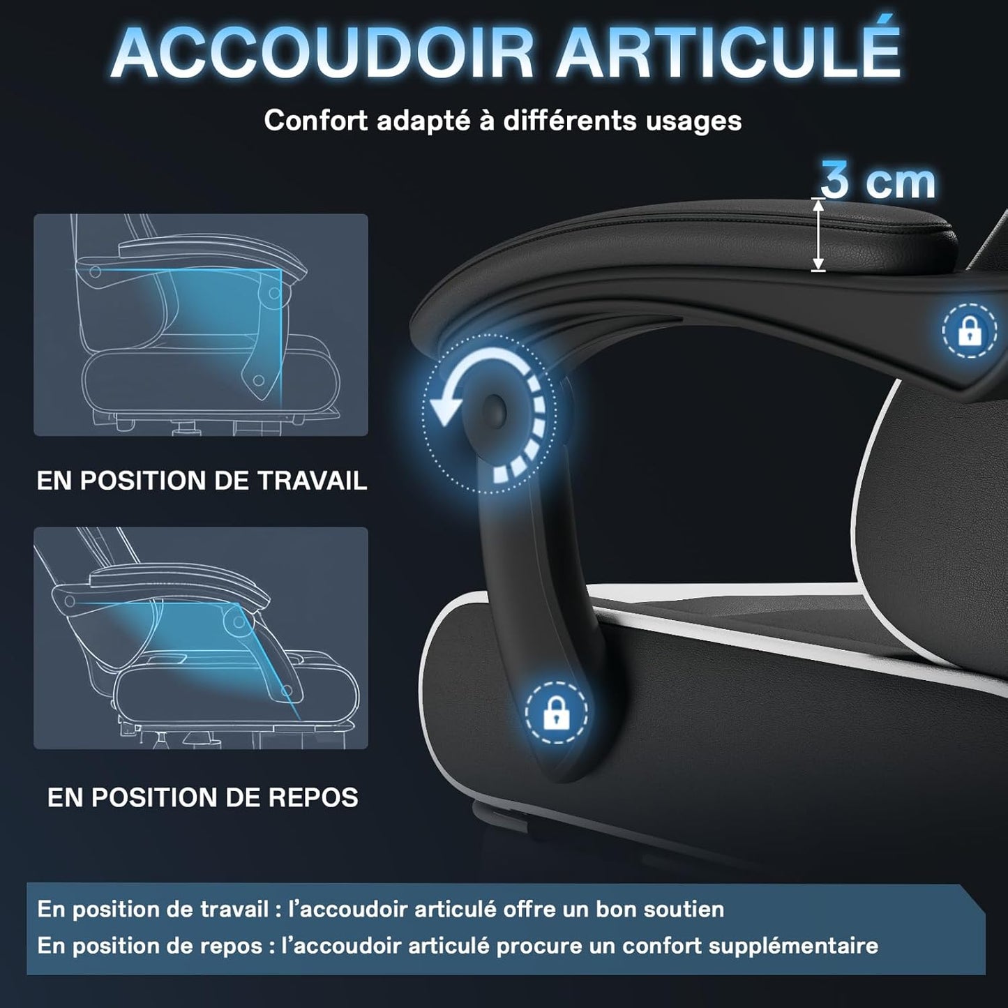 Fauteuil Gaming Massant TRIUMPHKEY – Ergonomique avec Appui-tête, Repose-pieds et Coussin Lombaire – Inclinaison 135° – Design Racing