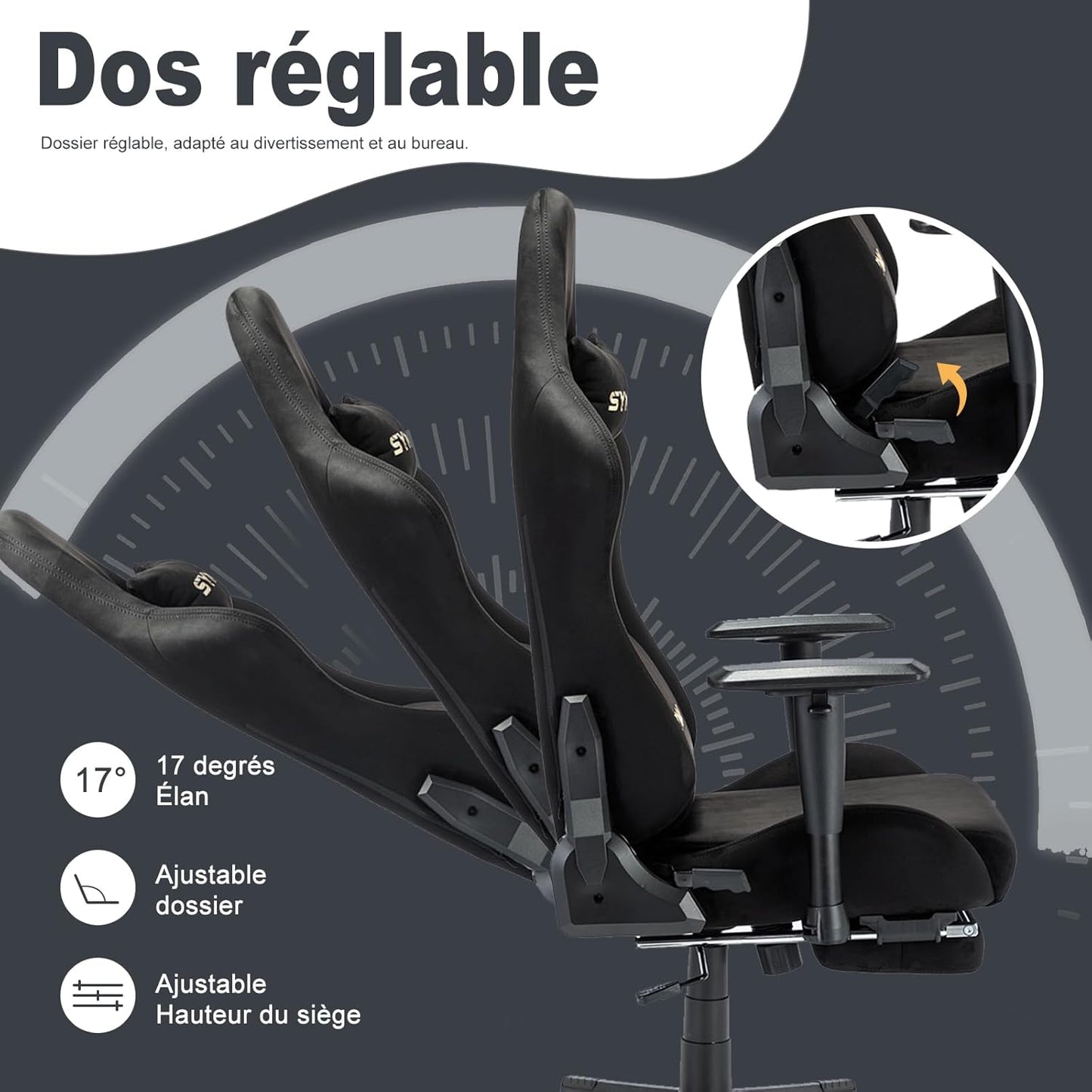 Chaise Gaming Symino – Ergonomique avec Repose-Pieds, Dossier Inclinable, Accoudoirs Ajustables, Cuir PU, Coussin Lombaire & Têtière