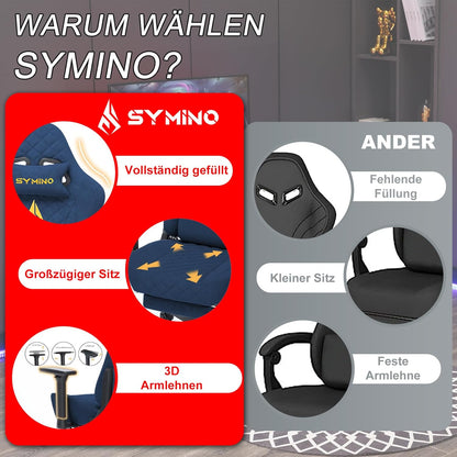 Chaise Gaming Symino – Ergonomique avec Repose-Pieds, Dossier Inclinable, Accoudoirs Ajustables, Cuir PU, Coussin Lombaire & Têtière