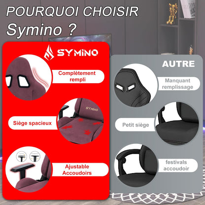 Chaise Gaming Symino – Ergonomique avec Repose-Pieds, Dossier Inclinable, Accoudoirs Ajustables, Cuir PU, Coussin Lombaire & Têtière