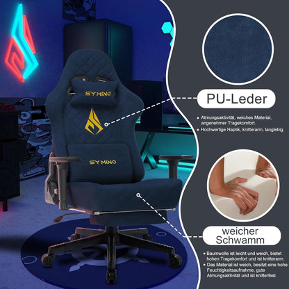 Chaise Gaming Symino – Ergonomique avec Repose-Pieds, Dossier Inclinable, Accoudoirs Ajustables, Cuir PU, Coussin Lombaire & Têtière
