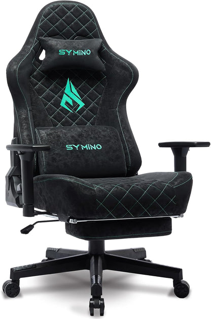 Chaise Gaming Symino – Ergonomique avec Repose-Pieds, Dossier Inclinable, Accoudoirs Ajustables, Cuir PU, Coussin Lombaire & Têtière