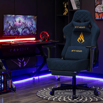 Chaise Gaming Symino – Ergonomique avec Repose-Pieds, Dossier Inclinable, Accoudoirs Ajustables, Cuir PU, Coussin Lombaire & Têtière