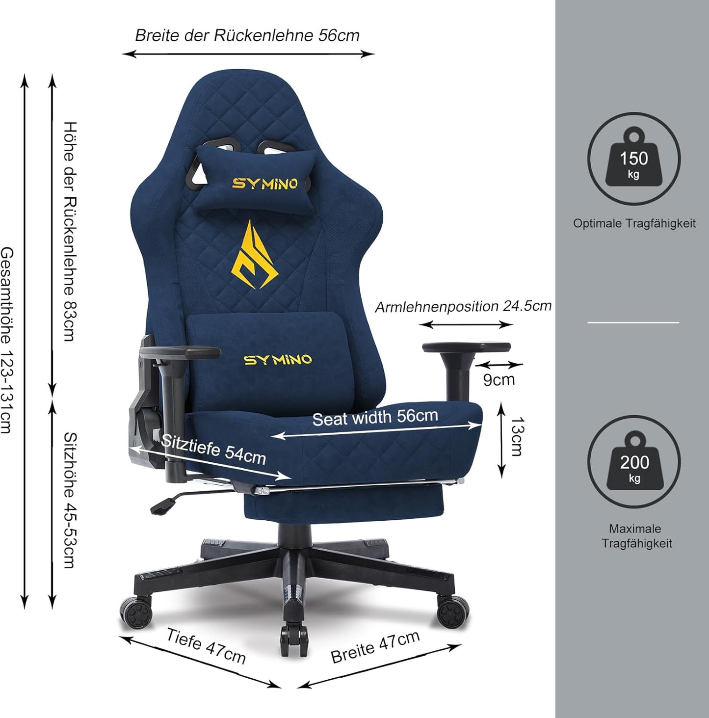 Chaise Gaming Symino – Ergonomique avec Repose-Pieds, Dossier Inclinable, Accoudoirs Ajustables, Cuir PU, Coussin Lombaire & Têtière