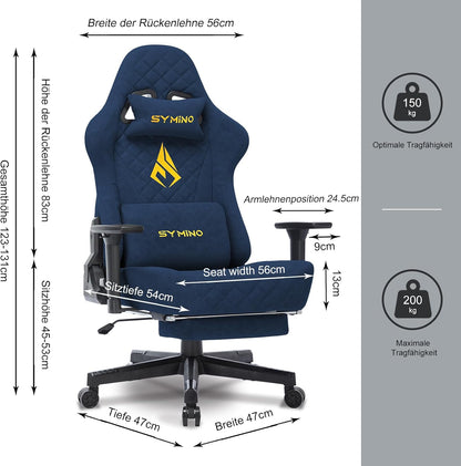 Chaise Gaming Symino – Ergonomique avec Repose-Pieds, Dossier Inclinable, Accoudoirs Ajustables, Cuir PU, Coussin Lombaire & Têtière