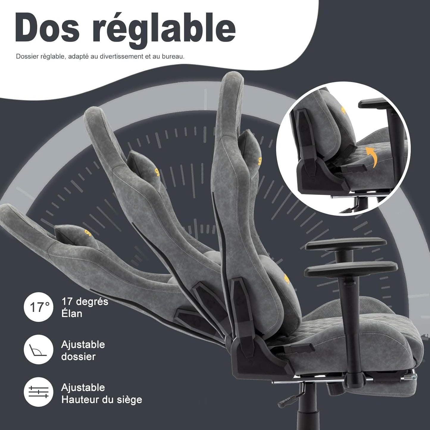 Chaise Gaming Symino – Ergonomique avec Repose-Pieds, Dossier Inclinable, Accoudoirs Ajustables, Cuir PU, Coussin Lombaire & Têtière