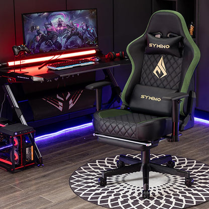 Chaise Gaming Symino – Ergonomique avec Repose-Pieds, Dossier Inclinable, Accoudoirs Ajustables, Cuir PU, Coussin Lombaire & Têtière