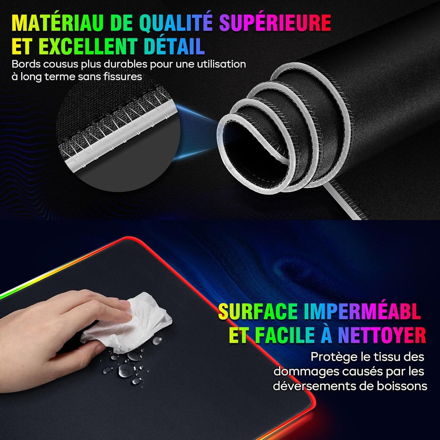 Tapis de Souris RGB XXL GIMARS – avec Chargeur Sans Fil 15W – 10 Modes d'Éclairage, Surface Imperméable et Base Antidérapante – 80×30 cm