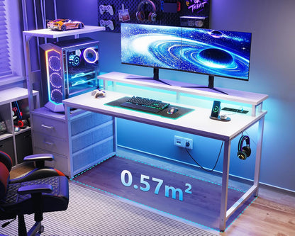 Bureau Gaming Coleshome Électrique – Éclairage LED RGB, Réversible avec Rangement et Support Écran – 140 cm – Style Moderne