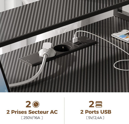 Bureau Gaming Seven Warrior – Grand Bureau 160 cm avec Éclairage LED RGB, Multiprise Intégrée, Support Casque & Gobelet – Plateau Carbone Style Moderne