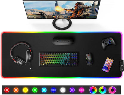 Tapis de Souris RGB XXL GIMARS – avec Chargeur Sans Fil 15W – 10 Modes d'Éclairage, Surface Imperméable et Base Antidérapante – 80×30 cm