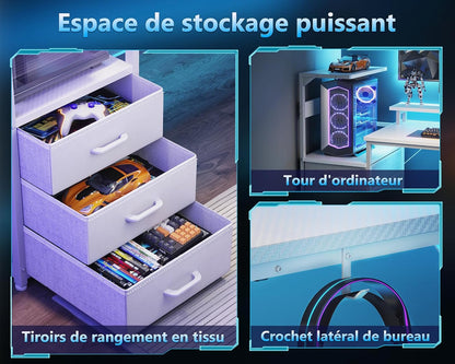 Bureau Gaming Coleshome Électrique – Éclairage LED RGB, Réversible avec Rangement et Support Écran – 140 cm – Style Moderne