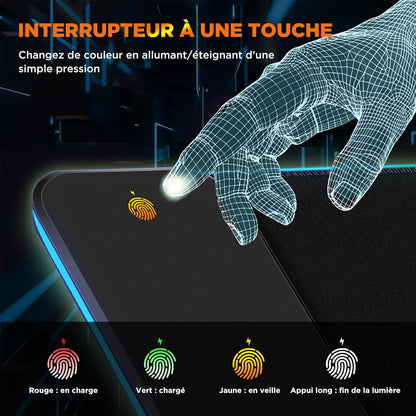 Tapis de Souris RGB XXL GIMARS – avec Chargeur Sans Fil 15W – 10 Modes d'Éclairage, Surface Imperméable et Base Antidérapante – 80×30 cm