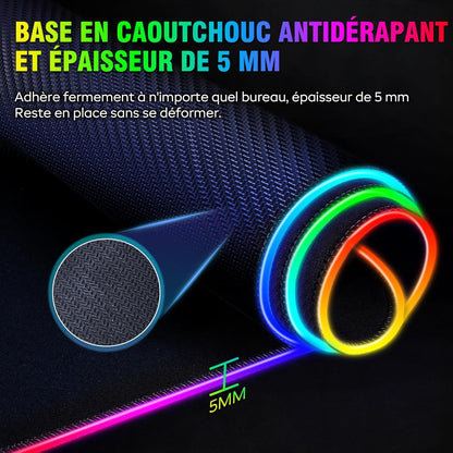 Tapis de Souris RGB XXL GIMARS – avec Chargeur Sans Fil 15W – 10 Modes d'Éclairage, Surface Imperméable et Base Antidérapante – 80×30 cm
