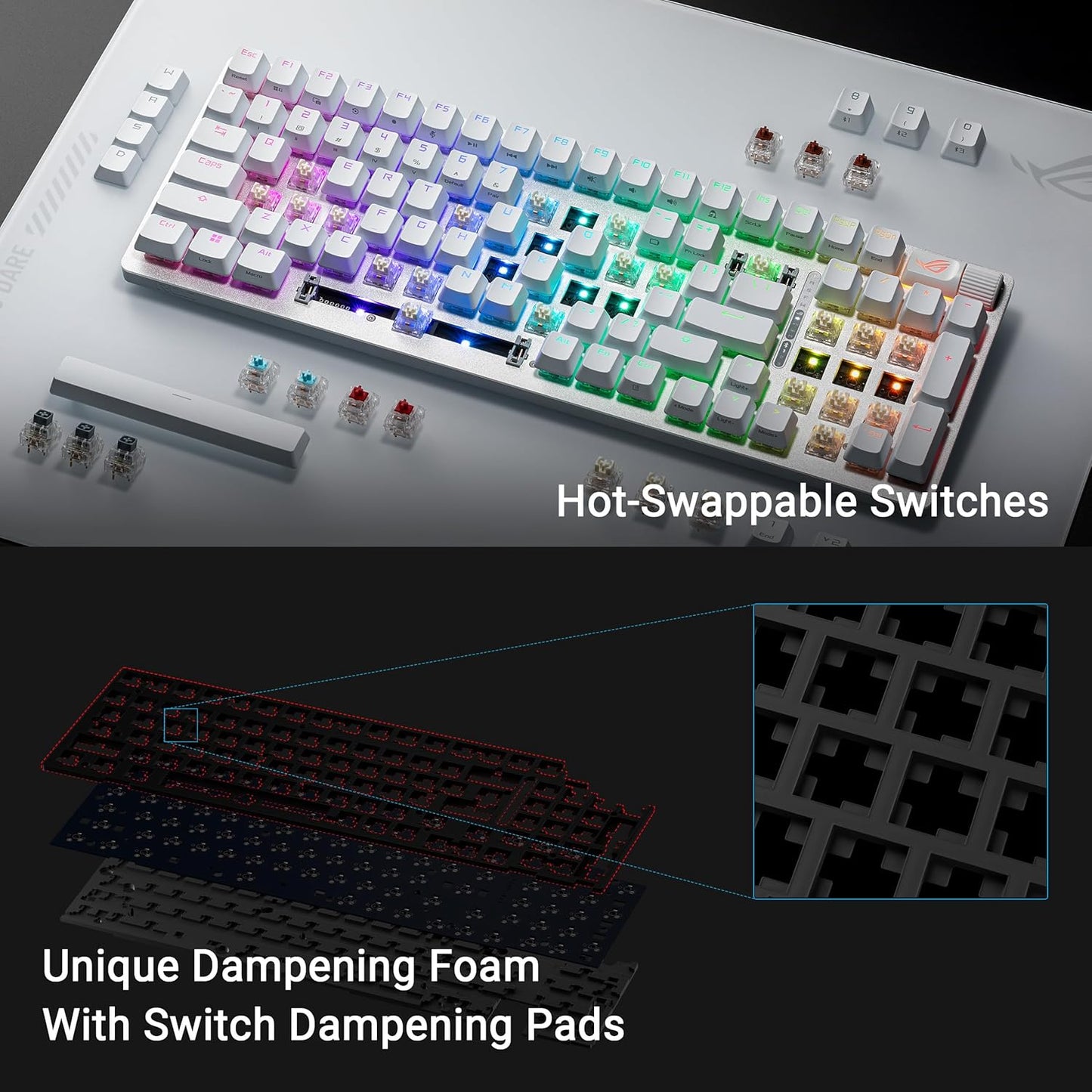 Clavier Gaming ASUS ROG Strix Scope II 96 Wireless – Mécanique, Azerty, Switchs ROG NX, RGB, Tri-mode (2.4 GHz, Bluetooth, USB), Repose-Poignets Inclus