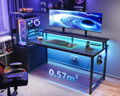 Bureau Gaming Coleshome Électrique – Éclairage LED RGB, Réversible avec Rangement et Support Écran – 140 cm – Style Moderne