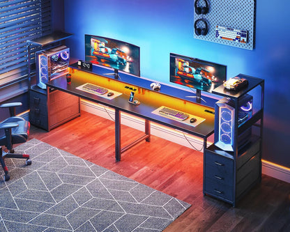 Bureau Gaming Coleshome Électrique – Éclairage LED RGB, Réversible avec Rangement et Support Écran – 140 cm – Style Moderne